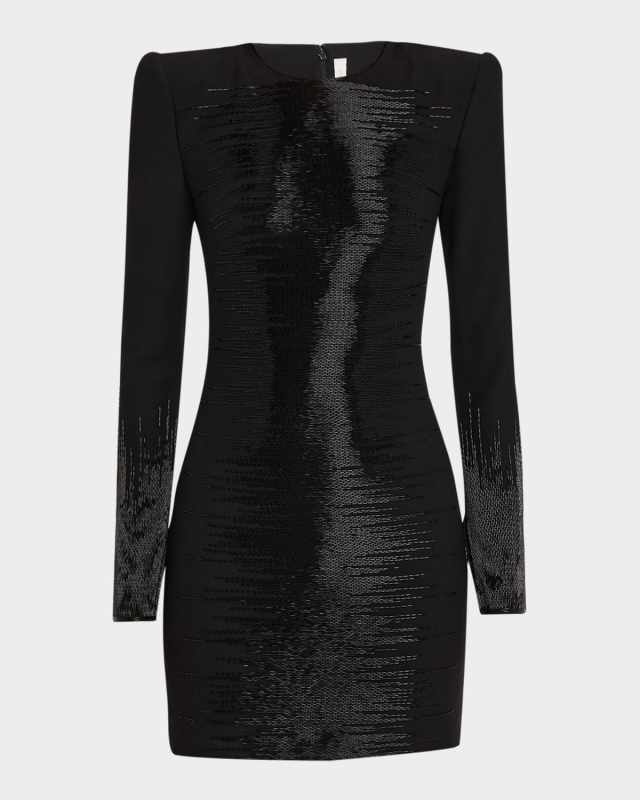Beaded Strong-Shoulder Mini Dress